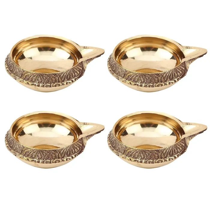 Set of 4 Antique Brass Diya Oil Lamp (2.3 inch)