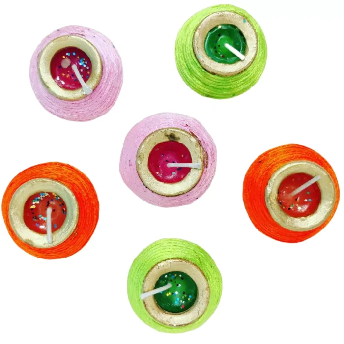 Decorative Yellow Fancy Clay Matki Diya Candle(Set of - 6)