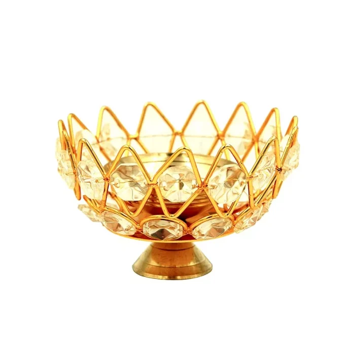 Brass Gomedh Crystal Pyali  Diya | Akhand Deep | Puja Oil Lamp(3.5 inch D)