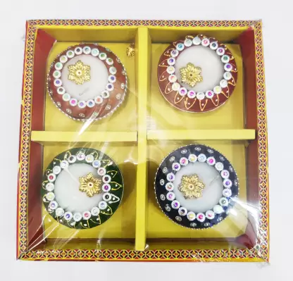 Designer teracotta/clay candle diya (Multicolor, Pack of 4)
