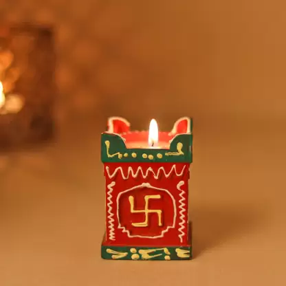 Hand painted Terracotta/Clay tulsi candle diya with wax(4 Inch Height)