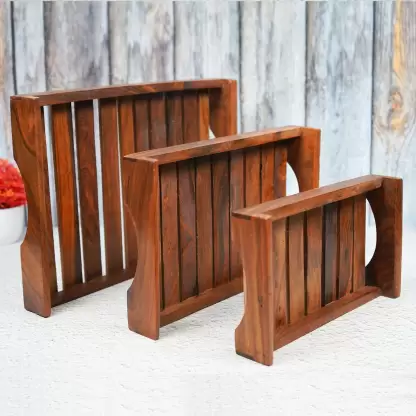 Sheesham Wooden Handcrafted Rectangular Serving Platter Tray  (Pack of 3)