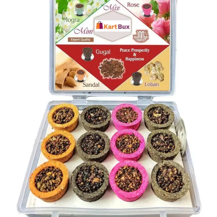 Upgraded Mini Dhoop Cup with Burner Plate for Havan, Yoga, Pooja, Meditation and Spiritual Events - Mix 4 Flavour