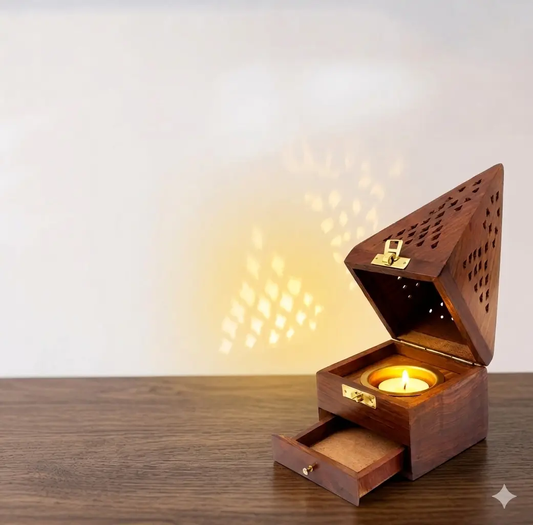 Wooden dhoop stand by Kart Bux