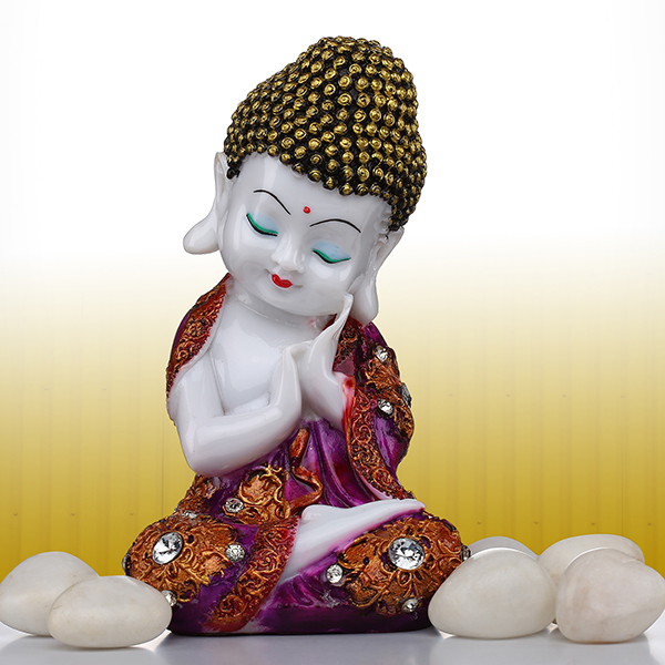 Baby Monk Buddha  Showpiece for Home Decor (Purple) Marble – 8 Inch