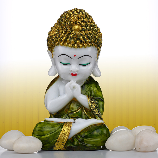 Baby Monk Buddha  Showpiece for Home Decor (Golden & Black) Marble – 8 Inch