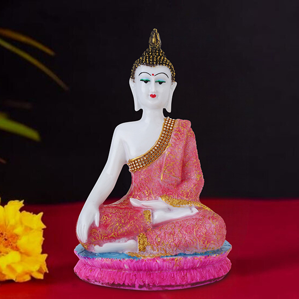 Hand Down Buddha Showpiece for Home Decor (Pink) Marble – 10.5 Inch