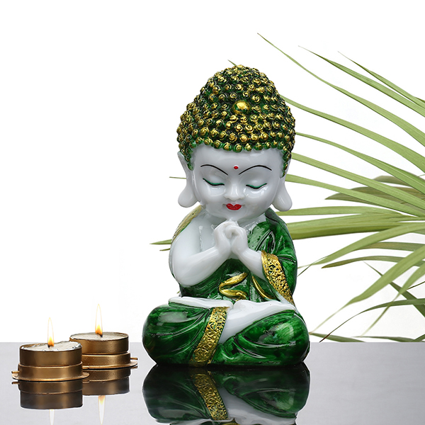 Baby Monk Buddha  Showpiece for Home Decor (Green) Marble – 8 Inch
