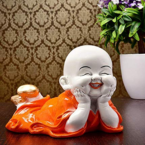 Baby Monk Buddha Idol Showpiece for Home Decor (Orange) Marble – 4 Inch