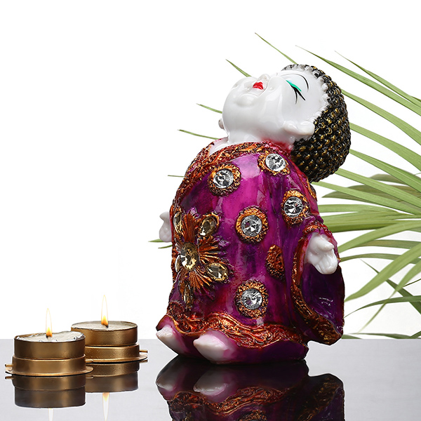 Baby Monk Buddha  Showpiece for Home Decor (Pink & White) Marble – 7 Inch