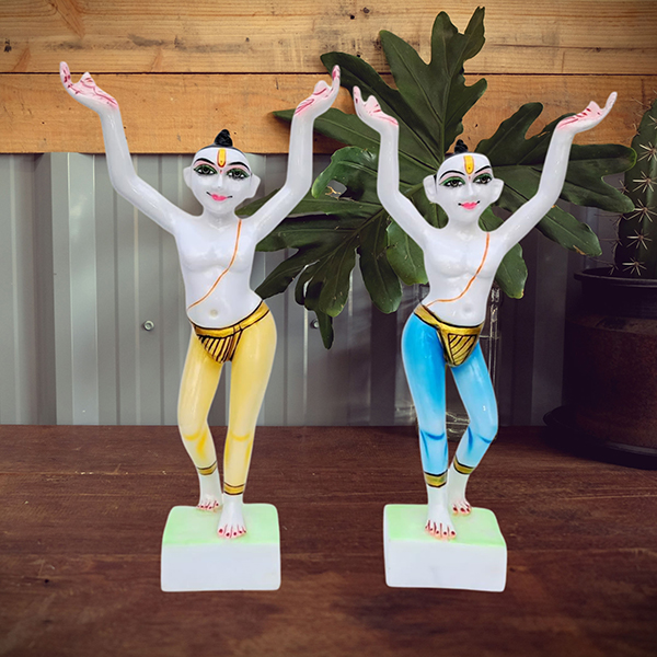 Gaura NItai Idol Showpiece for Home Decor (Yellow & Blue) Marble – 12 Inch