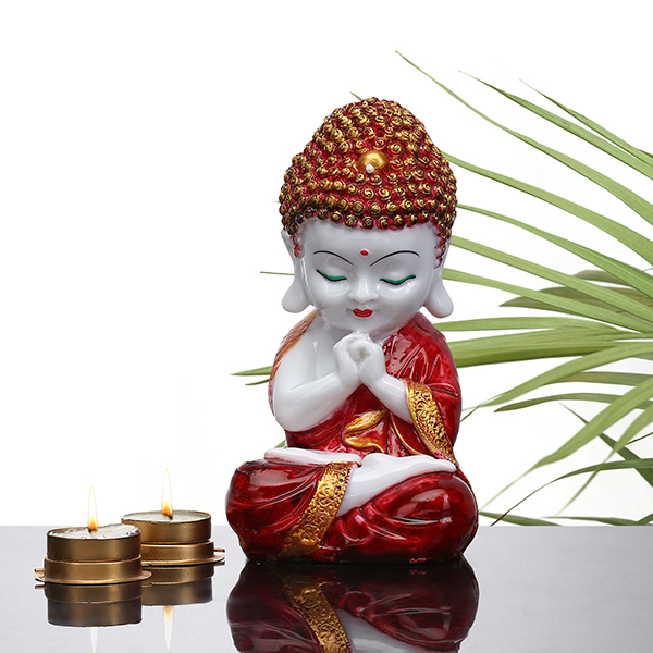 Baby Monk Buddha  Showpiece for Home Decor (Red) Marble – 8 Inch