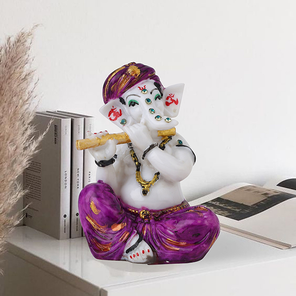 Musician Flute Ganesha Idol Showpiece (Purple) Marble – 4 Inch