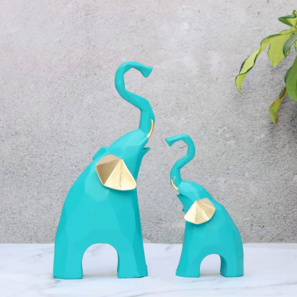 Elephant Showpiece for Home Decor, Set of 2 (Green) Polyresin – 7.5 Inch