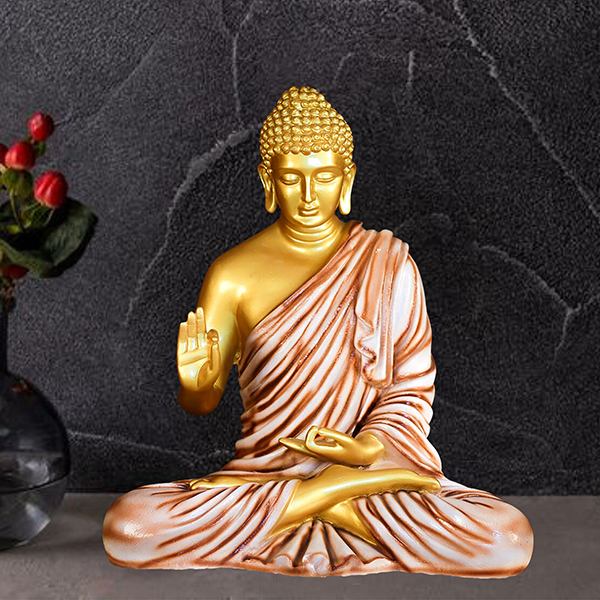 Meditation Big Buddha Showpiece for Home Decor (Brown & Golden) Polyresin – 15 Inch