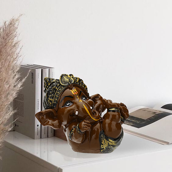 Playing Ganesha Idol Showpiece for Home Decor (Brown) Polyresin – 4 Inch