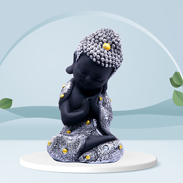 Baby Monk Buddha  Showpiece for Home Decor (Black & White) Polyresin – 8 Inch