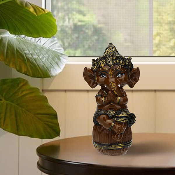 Musician Ganesha Idol Showpiece for Home Decor (Brown) Polyresin – 6 Inch