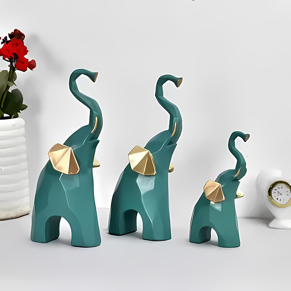 Elephant Showpiece for Home Decor, Set of 3 (Green) Polyresin – 7.5 Inch