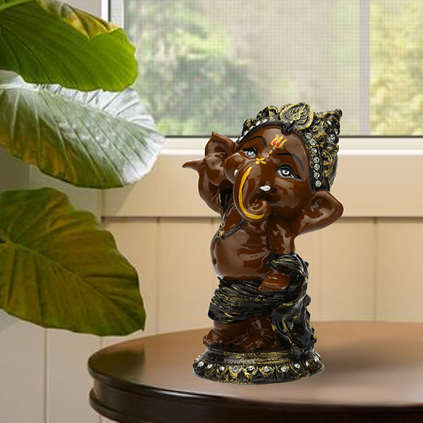 Dancing Ganesha Idol Showpiece for Home Decor (Brown) Polyresin – 5.5 Inch