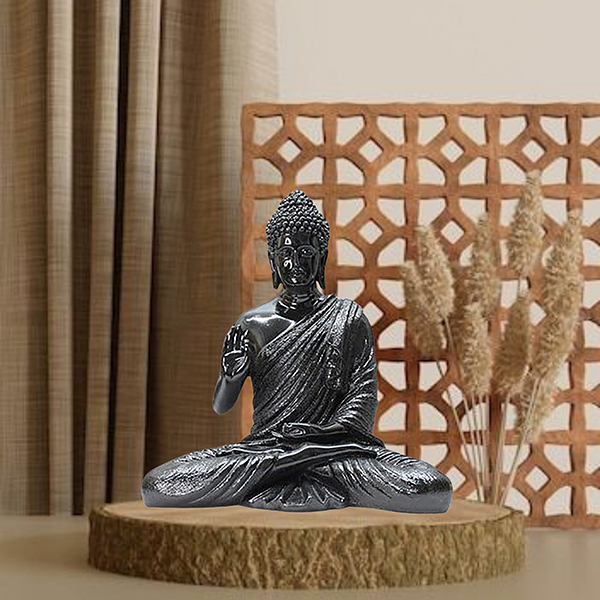 Meditation Big Buddha Showpiece for Home Decor (Black) Polyresin – 15 Inch