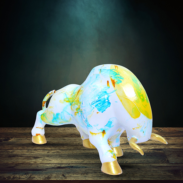 Bull Showpiece for Home Decor (Multicolor) Marble – 7 Inch
