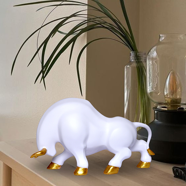 Bull Showpiece for Home Decor (White) Polyresin – 7 Inch