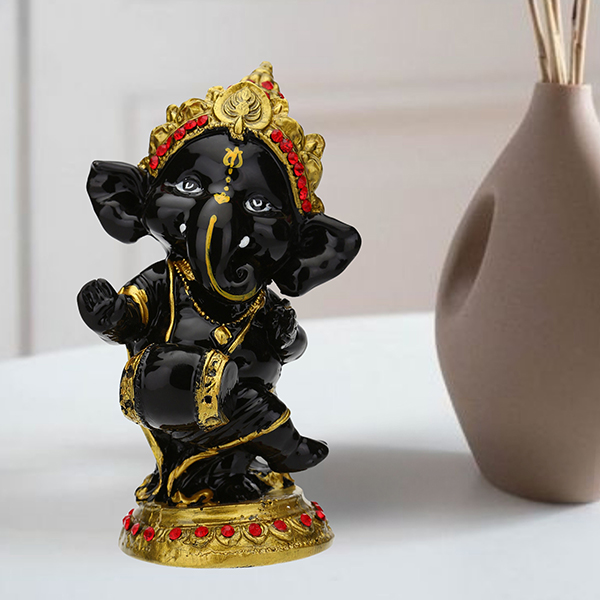 Dancing Ganesha Idol Showpiece for Home Decor (Black) Polyresin – 5.5 Inch