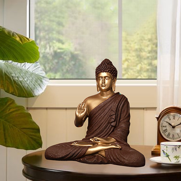 Meditation Big Buddha Showpiece for Home Decor (Brown & Golden) Polyresin – 15 Inch