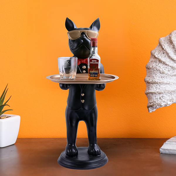 26-Inch French Bulldog Butler Statue – Luxury Resin Serving Tray