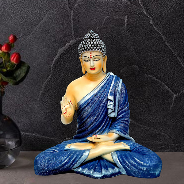 Meditation Big Buddha Showpiece for Home Decor (Blue & Cream) Polyresin – 15 Inch