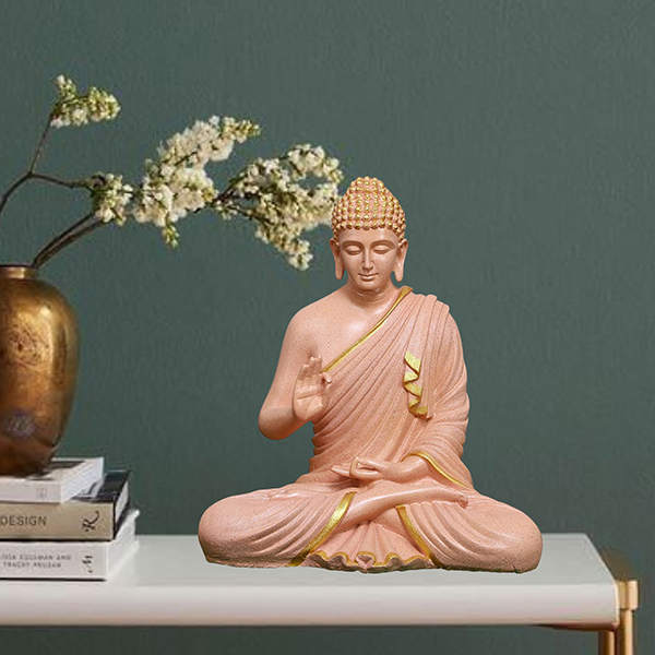 Meditation Big Buddha Showpiece for Home Decor (Peach) Polyresin – 15 Inch
