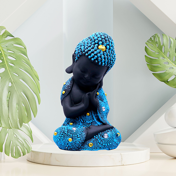Baby Monk Buddha  Showpiece for Home Decor (Black & Blue) Polyresin – 8 Inch