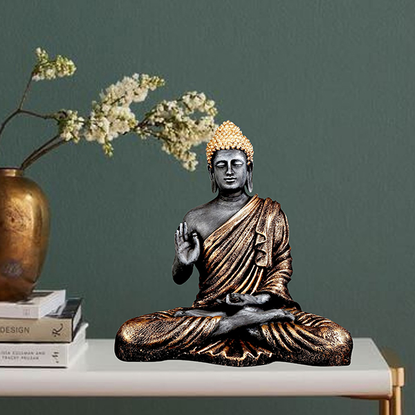 Meditation Big Buddha Showpiece for Home Decor (Golden & Black) Polyresin – 15 Inch