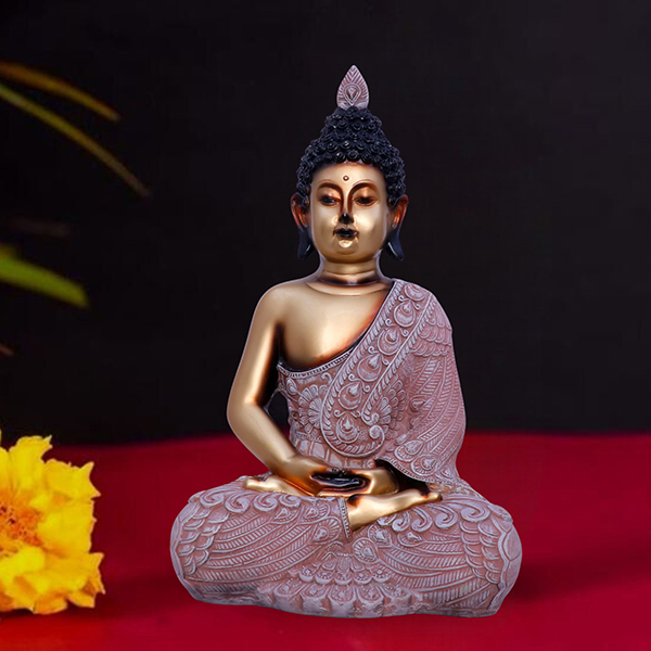 Elegant Rose Gold Meditating Buddha Statue – 28cm