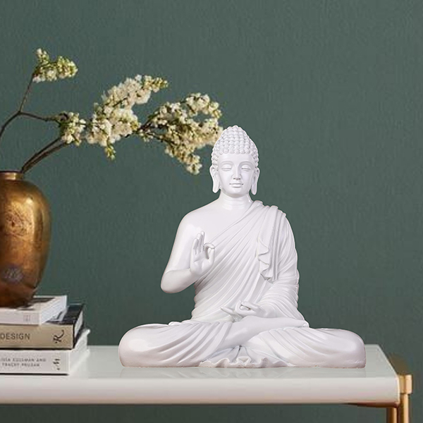 Meditation Big Buddha Showpiece for Home Decor (White) Marble – 15 Inch