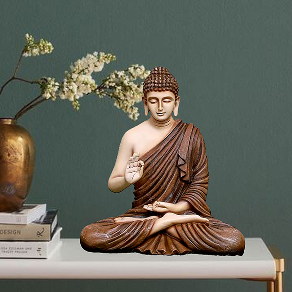 Meditation Big Buddha Showpiece for Home Decor (Brown & Cream) Polyresin – 15 Inch