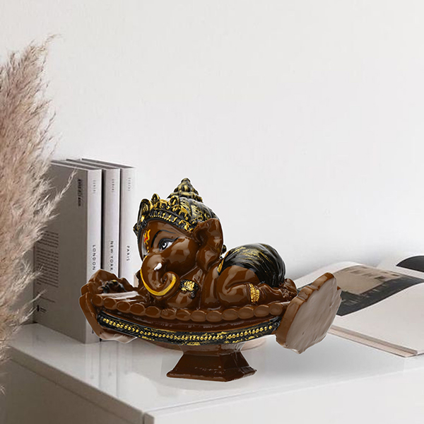 Sleeping Ganesha Idol Showpiece for Home Decor (Brown) Polyresin – 4 Inch