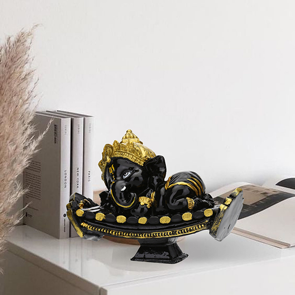 Sleeping Ganesha Idol Showpiece for Home Decor (Black) Polyresin – 4 Inch