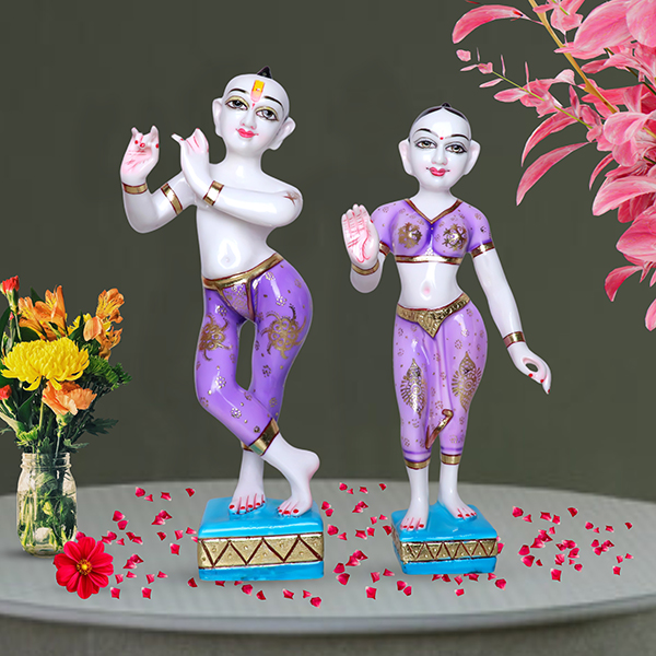 Jugal Jodi Radha & Krishna Idol Showpiece for Home Decor (Purple) Golden Foil | Marble – 18 Inch