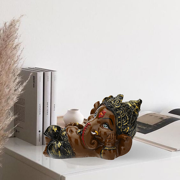 Sleeping Ganesha Idol Showpiece for Home Decor (Brown) Polyresin – 4 Inch