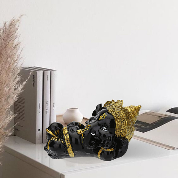 Sleeping Ganesha Idol Showpiece for Home Decor (Black) Polyresin – 4 Inch