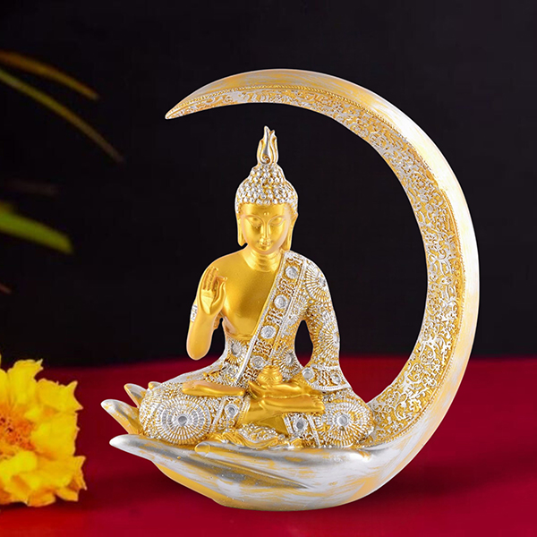 Chand Buddha Idol Showpiece for Home Decor (Golden & White) Polyresin – 10 Inch