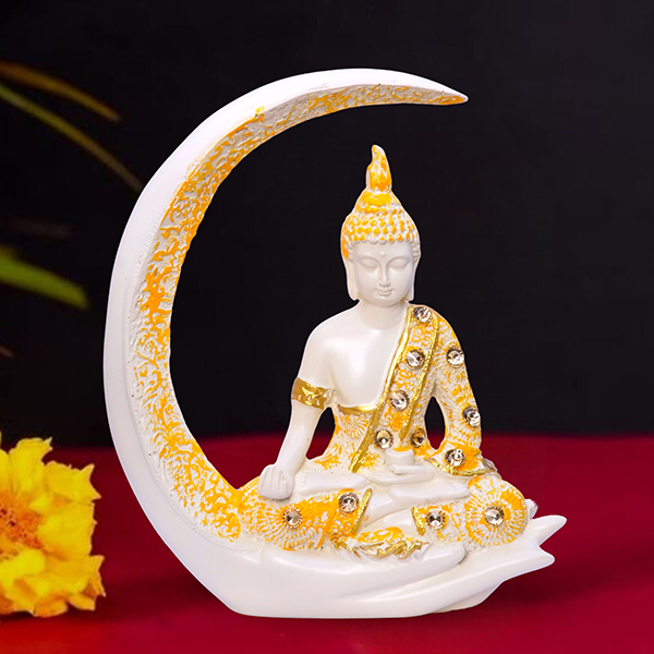 Chand Buddha Idol Showpiece for Home Decor (Cream & Gold) Polyresin – 8 Inch