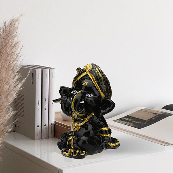 Playing Ganesha Idol Showpiece for Home Decor (Black) Polyresin – 4 Inch