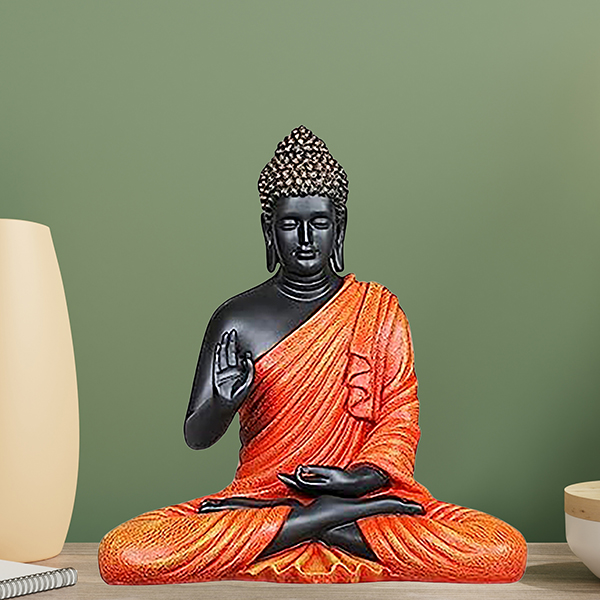 Meditation Big Buddha Showpiece for Home Decor (Orange & Black) Polyresin – 15 Inch