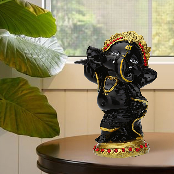 Dancing Ganesha Idol Showpiece for Home Decor (Black) Polyresin – 5.5 Inch