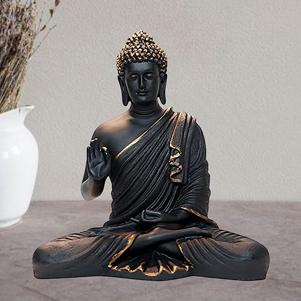 Meditation Big Buddha Showpiece for Home Decor (Black & Gold) Polyresin – 15 Inch