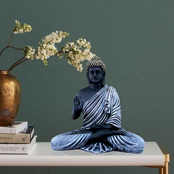 Meditation Big Buddha Showpiece for Home Decor (Blue & Black) Polyresin – 15 Inch