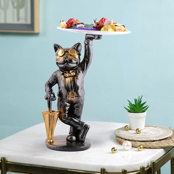 10-Inch Black Cat Butler Tray – Elegant Resin Storage & Display Stand